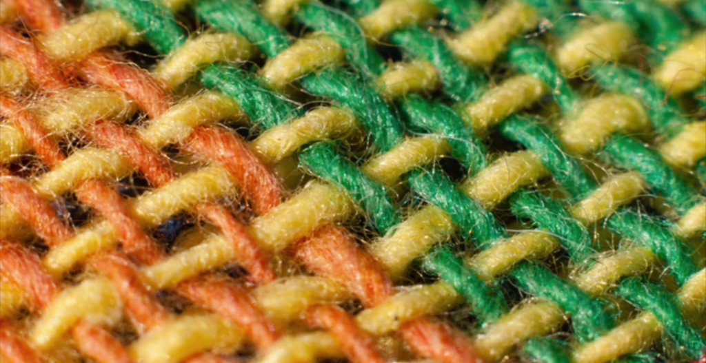 Close-up of green and orange woven textile